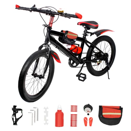 Image of CHIMHOON 20 Inch Unisex Mountainbike Bicycle, 7 Speed Bike 85KG, Boy Girl Mountain Bikes for 8-13 Years, Road Bicycle, MTB Bikes, City Bike, Green/Red JuniorBike (Red)
