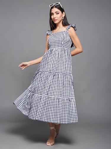 Image of Miss Chase Women's Round Neck Sleeveless Polyester Ruffled Knee- Length Dress