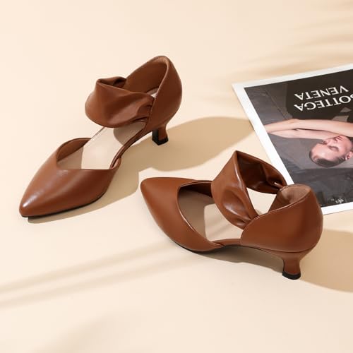Image of RIBONGZ Kitten Heels for Women Closed Toe Comfortable Low Heels Pointed Toe Sexy Slip on Pumps Bridal Party Dressy Shoes
