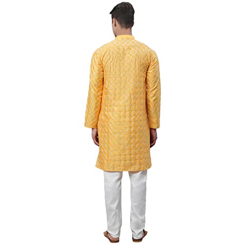 Image of SOJANYA (Since 1958 Men's Silk Blend Kurta Pyjama Set | Multi Embroidered Traditional Ethnic Wear for Navratri, Garba, Puja & Wedding