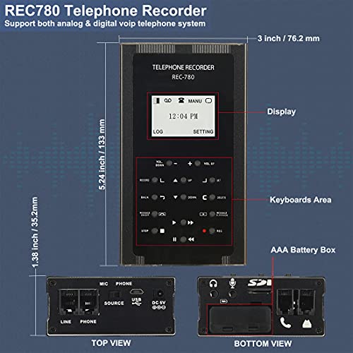 Bundle Of 2 Telephone Recorders,Landline Phone Call Recorders,Compatible Analog Digital Ip Voip Telephone Lines System, Automatic Telephone Recording Devices, Auto Answering Machines-32Gb #TOP2