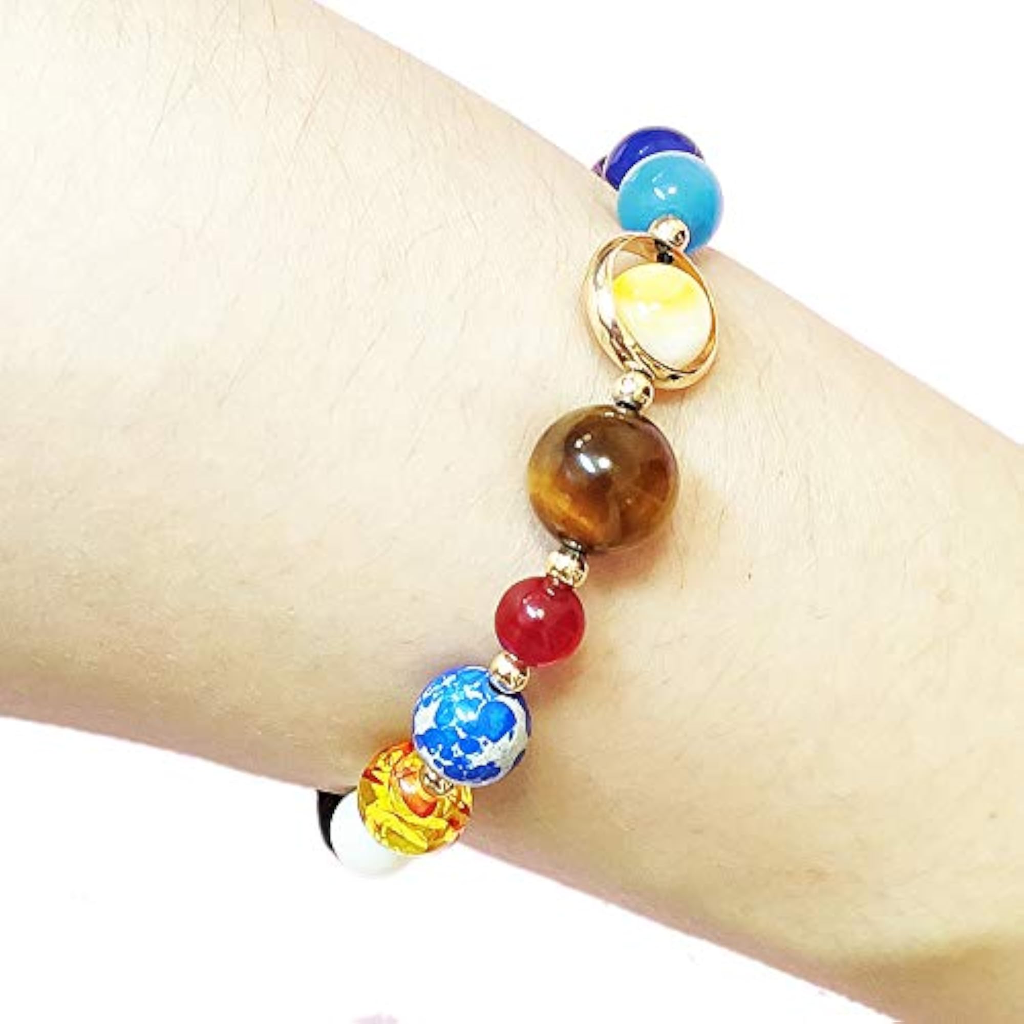 Women’s Stone Bead Charm Bracelet, Solar System Design