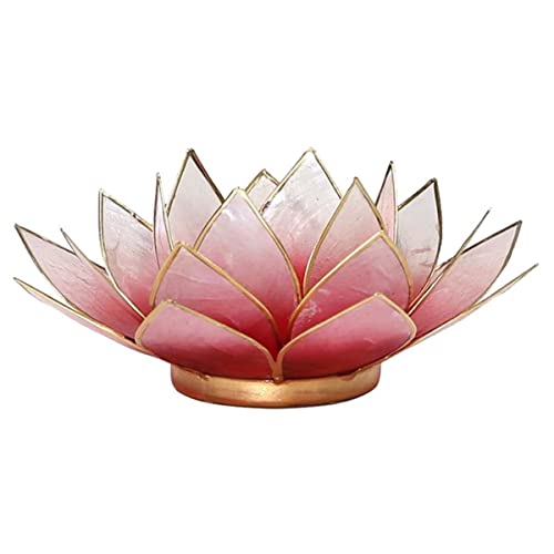 Find Something Different FindSomethingDifferent Lotus Tea Candle Holder Capiz Shell Light Red Gold Trim by