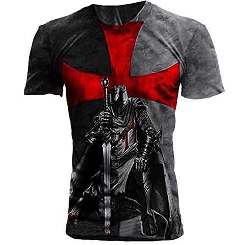 WAVOTIQ Vintage Caballeros templarios Camiseta para Hombre 3D Impreso Manga Corta de Gran tamaño Cuello Redondo Cruzado patrón Camisetas