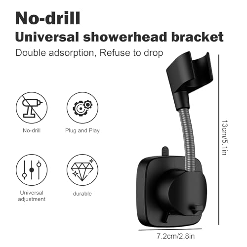 Soporte para cabezal de ducha sin taladro ajustable negro de 360 grados 3