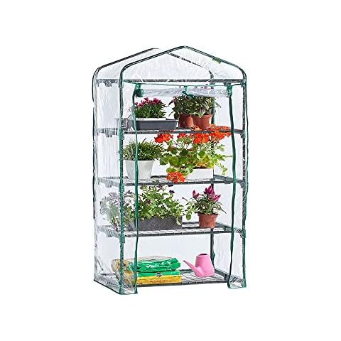 Outdoor Garden Mini Greenhouse 130cm Tall With 4 Shelves/Tiers Green House Small Greenhouse With Frame, Waterproof Transparent PVC Cover and Roll Up Zip Up Door Gardening Shelves Cover