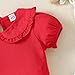 Magic Park 12M-5T Baby Girl Short Sleeve T-Shirt Toddler Ruffle Blouse Kid Solid Color Tee Casual Tops Holiday Clothes (5 Years, Short Red)
