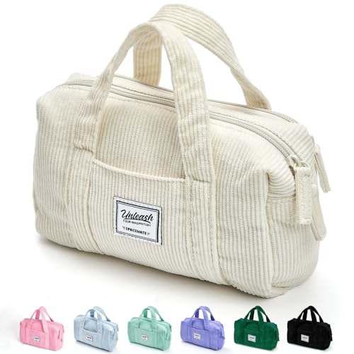 Image of SPACEMATE Pencil Case Pouch Box Bag School Supplies Girls Boys Kids, Cute Preppy Stuff Large Big Capacity Aesthetic Pen Organizer, Back to College Stationary, Beige, Corduroy Style, 1800ml