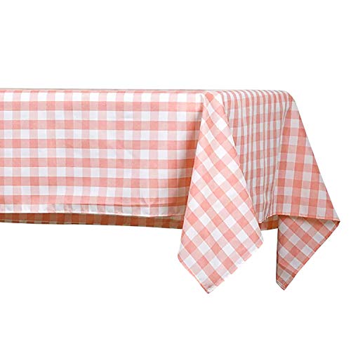 Pink and White Checkered Buffalo Plaid Gingham Fabric Rectangle Tablecloth for Spring, Easter
