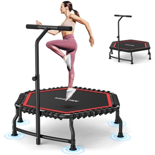 ANCHEER Trampoline, 50'' Rebounder Trampoline for Adult with Bar, Indoor Outdoor Mini Trampoline, 550LBS Fitness Trampoline with Bungee, Jumping Cardio Equipment, Exercise Trampoline at Home Gym