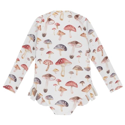 CaTaKu Girls One Piece Swimsuit Mushroom Cute Toddler Bathing Suit Long Sleeve UPF 50+ Rash Guard Swimwear 3-12Y2