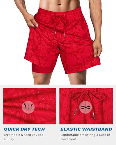 Image of SURF CUZ Mens Swim Trunks with Compression Liner Swim Shorts 7 inch Swimming Trunks Stretch 7 Inch Swim Suits Quick Dry
