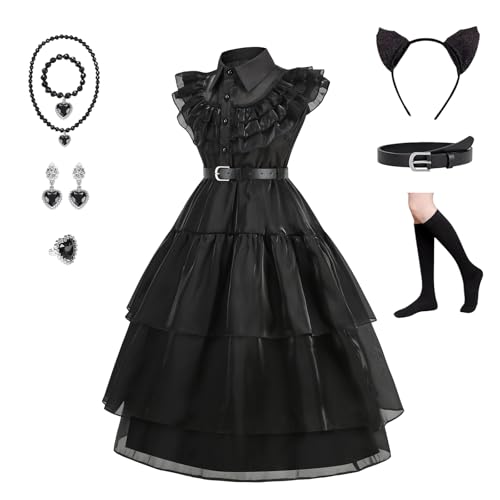 EARJIA Vestido De Princesa Negra De Chicas Disfraz De Halloween Para Niños Traje De Cosplay De Fiesta Familiar Con Accesorios