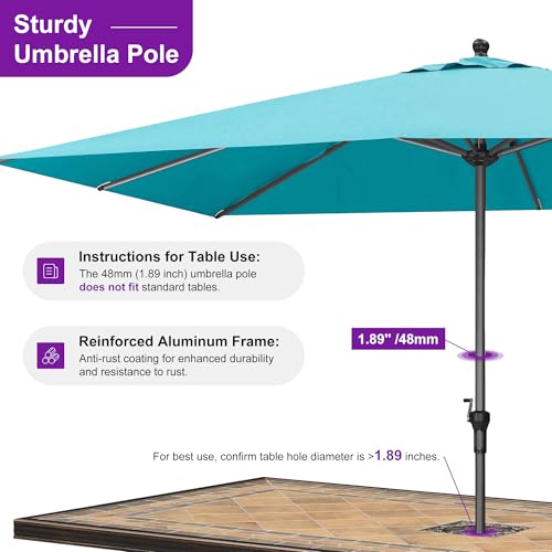 Image of PURPLE LEAF Outdoor Market Umbrella 11.5' x 8' Rectangle Turquoise Blue