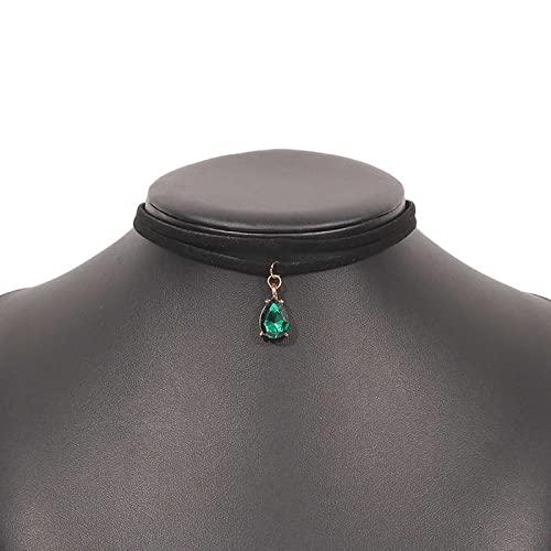 Iaceble Vintage Layered Suede Choker Necklace Green Teardrop Clavicle Necklace Black Velvet Choker Necklace Cz Emerald Pendant Necklace Collar Jewelry For Women And Girls #TOP3