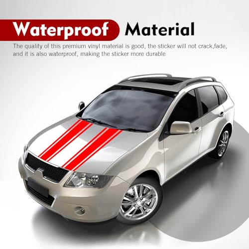 Image of 2 PCS Car Hood Decals, Hood Bumper Modification Exterior Decoration Accessories, Body Side Stickers Racing Stripes Decals, Suitable for Most Car Models (Red)