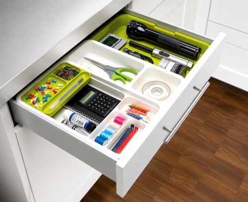 Image of Large Silverware Drawer Organizer, Expandable Utensil Tray for Kitchen, BPA Free Flatware and Cutlery Holder, Adjustable Plastic Storage for Spoons Forks Knives (Green-White, Pack Of 1)