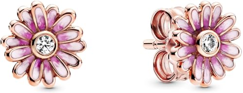 PANDORA Orecchini a bottone con margherita placcati in oro rosa 14k con zirconi cubici trasparenti e smalto rosa sfumato