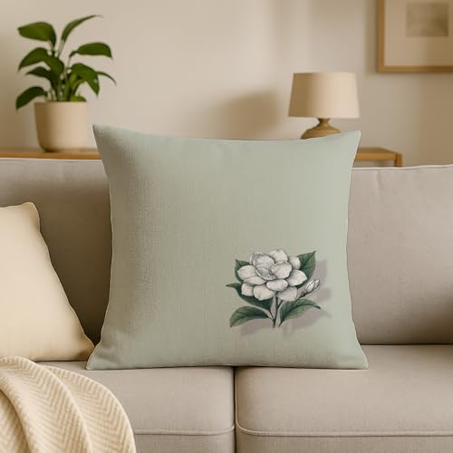Sladjana Cotton Linen Look Pillow Covers, Digital Printed Gardenia Pattern, Hidden Zipper Decorative Throw Pillow Cases for Couch Sofa Bed, Multiple Shapes (18 * 18inch,ZZH-A)