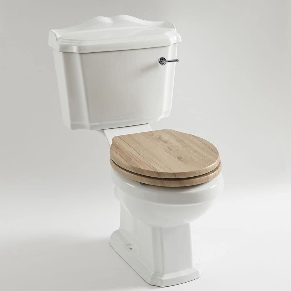 Milano White Legend Ceramic Close Coupled Toilet Wc Pan And Walnut Effect Seat