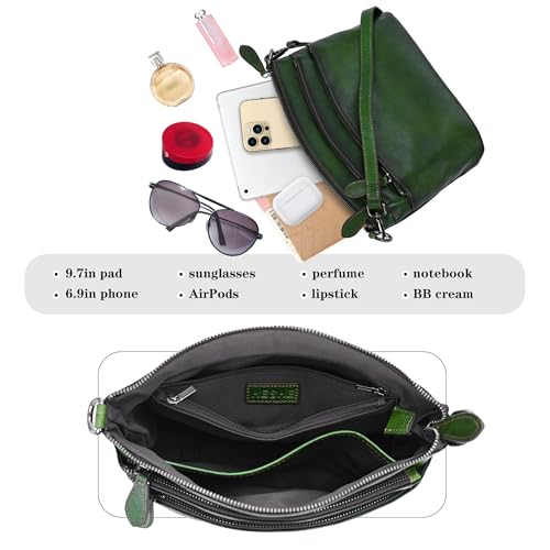 Image of HESHE Crossbody Bags for Women Genuine Leather Purses with Multi-Pockets Vintage Ladies Small Shoulder Satchel Bag