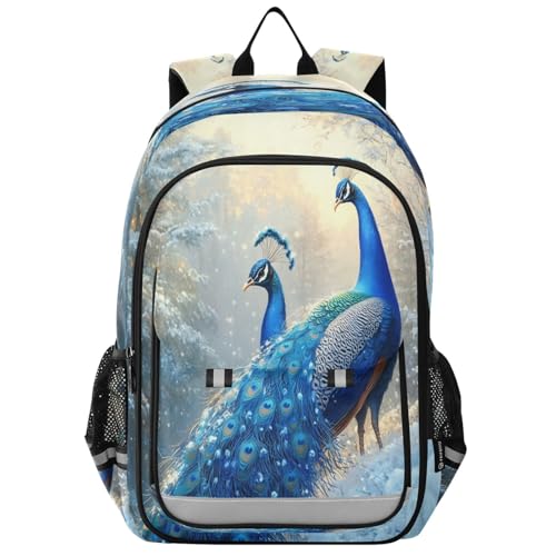 Beautiful Blue Peacocks Multi Compartment Student Backpack Reflective Stripes Travel Bag Casual Daypack School Bags for Boys Girls