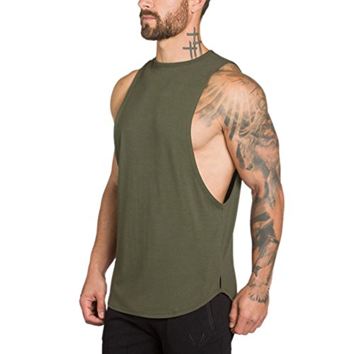 Dooxi Hombre Camiseta de Tirantes Chaleco Músculo Fit Sin Mangas Top Camisetas Verde XL