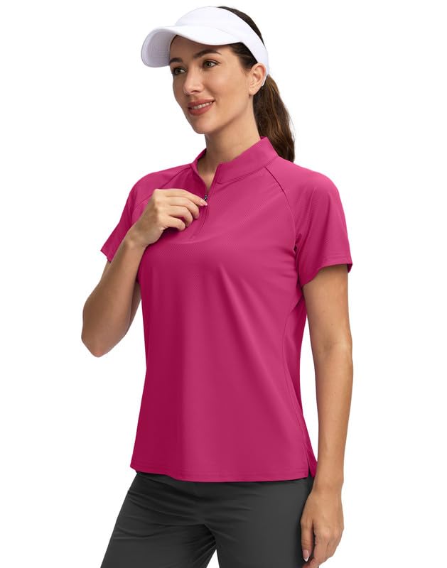 ViodiaWomen's Golf Shirt Short Sleeve Polo with Zip Up Quick Dry Sports Tennis Shirts for Women Golf Apparel Clothes
