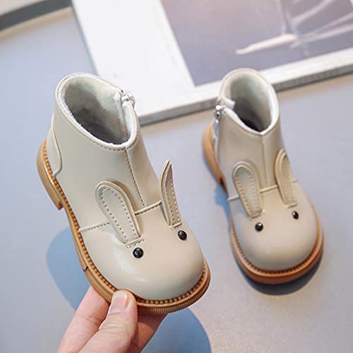 Kids Girls Ankle Boots Flat Non Slip Round Toe Side Zipper Boots Plush Warm Comfortable Cartoon Children Booties (Beige, 15-18 Months)2