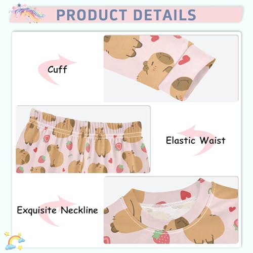 Cute Capybara and Strawberry Cute Pajama Sets Long Sleeve Top and Pants, Snug Fit Sleepwear for Night Wears4