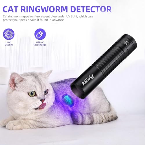 Alonefire SV114 3W Lampe Torche UV LED 365nm Petit Type C USB Rechargeable Lampe Ultraviolet Lumiere Noire Détecteur D'urine pour Resine, Pêche, Scorpion, Minéraux, Ambre avec Batterie Intégrée – vue 3