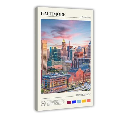 Baltimore Inner Harbor Skyline Historic Buildings Chesapeake Art Poster