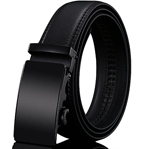 Yamazakura Mens Belt Leather Ratchet Dress Belt with Sliding Adjustable Buckle, Trim to Fit