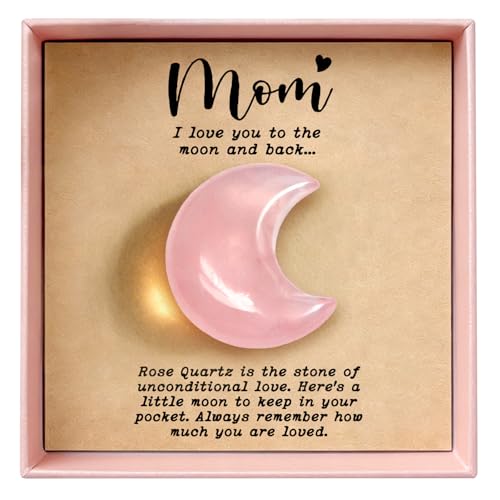 LIMGUVK Rose Quartz Moon Gift for Mom Pocket Hug Crystal Keepsake I Love You to the Moon and Back Mom Gift for Birthday Mothers Day Long Distance Thinking of You Encouragement Gift (Rose)