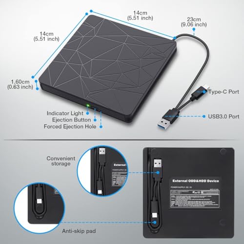 Unidad Externa CD DVD Tipo C y USB 3.0 Slim Portátil miniatura 2