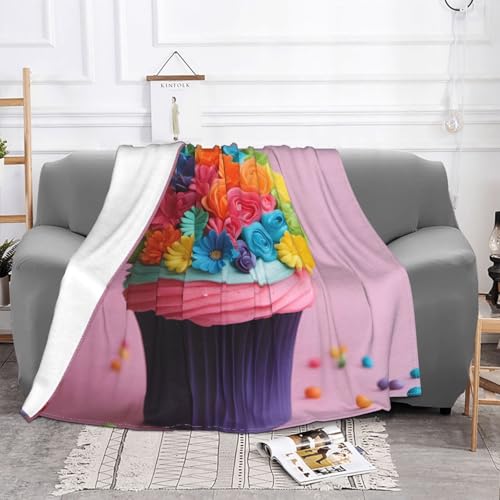 Couverture polaire lit douillette avec motif imprimé cupcake arc-en-ciel - 3