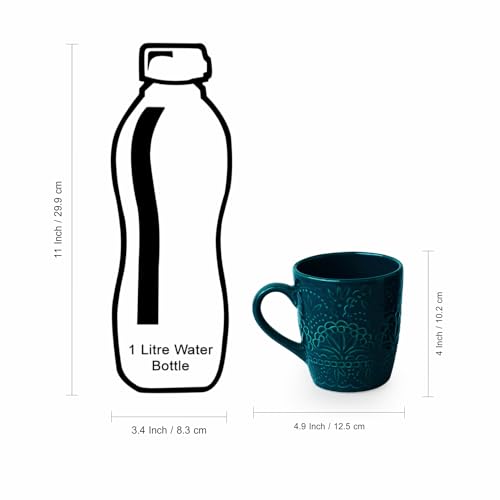 Image of ExclusiveLane 'Teal Forest' Ceramic Coffee Mugs Set of 4 (Set of 4, Each Mug : 180 ml, Microwave & Dishwasher Safe, Hand-Glazed) | Ceramic Mugs for Coffee Cup Tea Mug & Cup Mugs for Milk