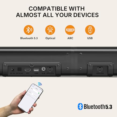 Wohome 2 in 1 Detachable Sound bar with Subwoofers, 4.1 Channel Bluetooth Sound Bar for Smart TV, Home Theater Surround Sound System, Optical,HDMI-ARC, USB Input, Bass Adjust, Remote/Button Control - Image 4