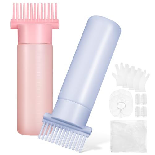FOMIYES Root Comb Applicator Bottle 2pcs Bottle Applicator Brush with Graduated Scale Hair Dye Brush Oil Bottles for Hair Styling Profssional Hairdressing Coloring Styling Tool Black Red