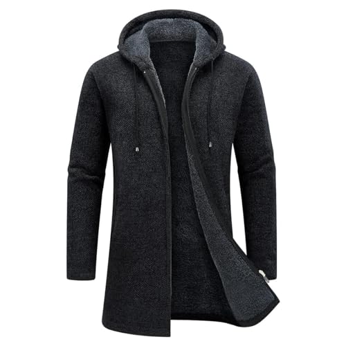 KUDORO Cardigan Homme Long à Capuche Zippé,Pull Homme Cardigan en Tricot Hoodie Épais et Décontractée Chandail Homme Sweats à Capuche Homme(Gris...