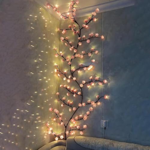 Árbol rosa LED con mando a distancia: lámpara de bonsái artificial para mesa y escritorio 2
