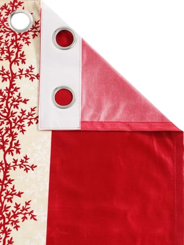 Image of Home Sizzler 2 Pieces Bloom Line Grommet Eyelet Polyester Window Curtains - 5 Feet, Crimson Red