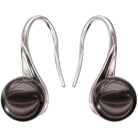 Lova Jewelry Glass Pearl & Hematite Crystal Accent Crown Shape Clip on Hook Earrings for Wedding, Bridal, Formal & Fashion (Black) Cover
