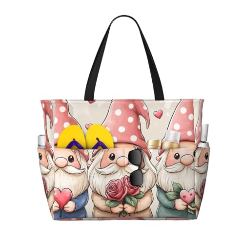 Bolsa de playa grande plegable de viaje con bolsillo para fin de semana, vacaciones en la piscina, Gnomo de San Valentín 6, Talla única