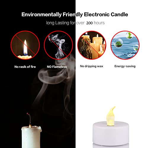 Image of JUNPEI Pack of 24 Flameless Tea Light Candles Realistic Flickering:Battery Long Lasting Warm White Light Lamp Operated Powered for Seasonal & Festival Celebrations