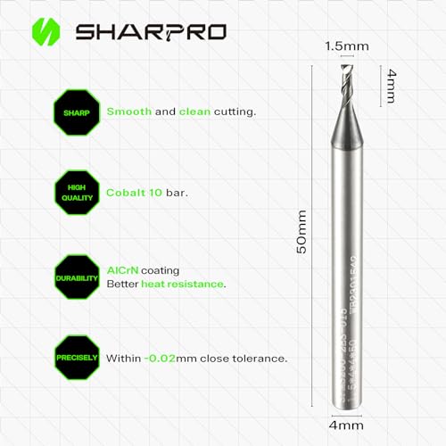 Image of 1.5MM End Mills 4MM Shank, 2 Flute Carbide Square Endmill with AlCrN Coated, Upcut Spiral CNC Router Bits for Alloy Steel, Metal and Stainless Steel（5PCS）