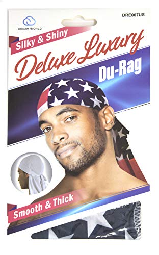 Dream Deluxe Du-Rag US Stars Stripes Smooth & Thick, Stretchable, Wrinkle Free, 100% Polyester