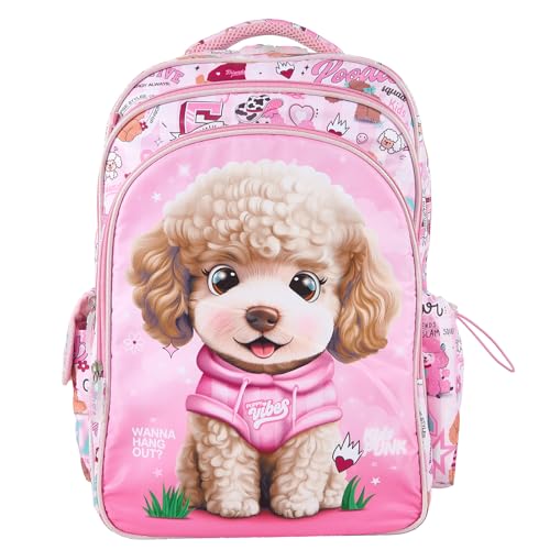 KidsPUNK Cute School Backpack for Girls:16 Inch Pink Dog Bookbag for 8-12 Years Elementary Nias - Waterproof Kids Kawaii Teddy Mochilas Animal Pattern Grade 3rd 4th 5th 6th