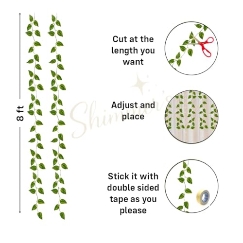 Image of Shimmers Ganapati Decoration Kit | 20 Pcs Ganesh Chaturthi Backdrop Set | 5 Net Curtain Panels, Marigold Garlands, Dream Catchers, Pom Pom Hangings, Leaf Strings, Ribbon & Hooks
