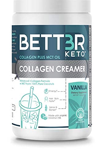 Bett3r Brands, Collagen Protein Keto Coffee Powder Creamer, 5500mg MCT Oil,Keto, Grass Fed, Sugar Free, Ketogenic Diet, Improve Hair, Skin and Nails, Protects Joints & Bones (Creamy Vanilla)